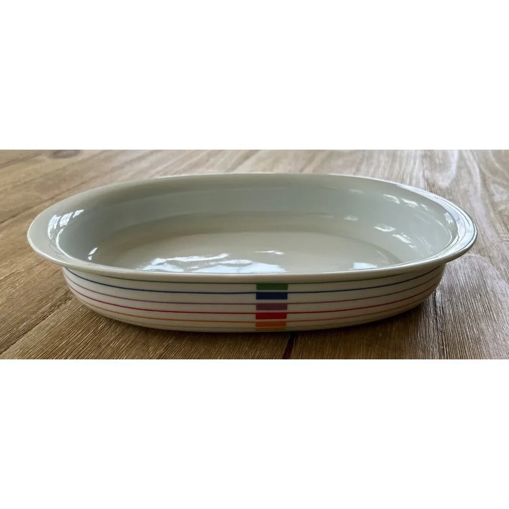 Harmony Block Sextet Rainbow Oval Baking Dish Vista Alegre Gerald Gulotta 12”